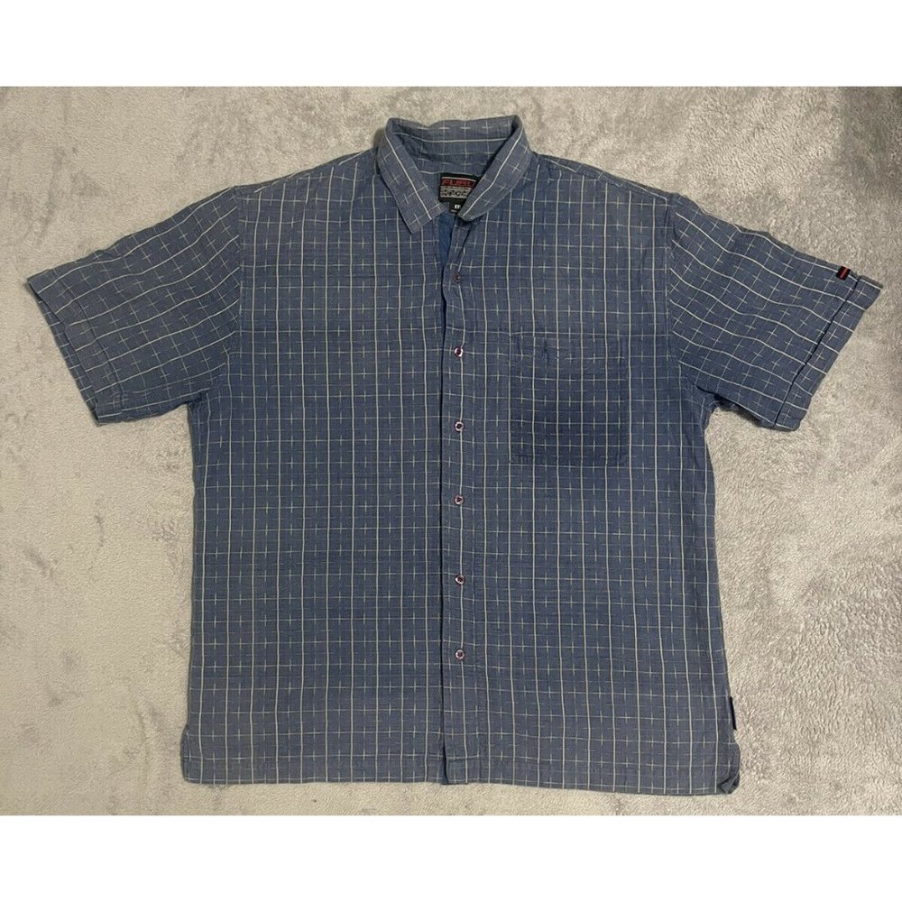 Men’s FUBU Vintage Blue XXL Plaid Short Sleeve Button Down Shirt